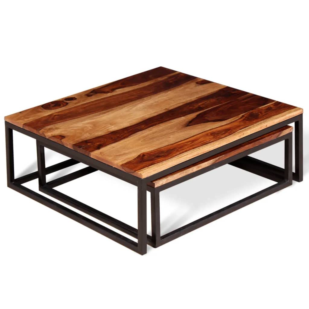 Two Piece Solid Sheesham Wood Nesting Coffee Table Set H9373