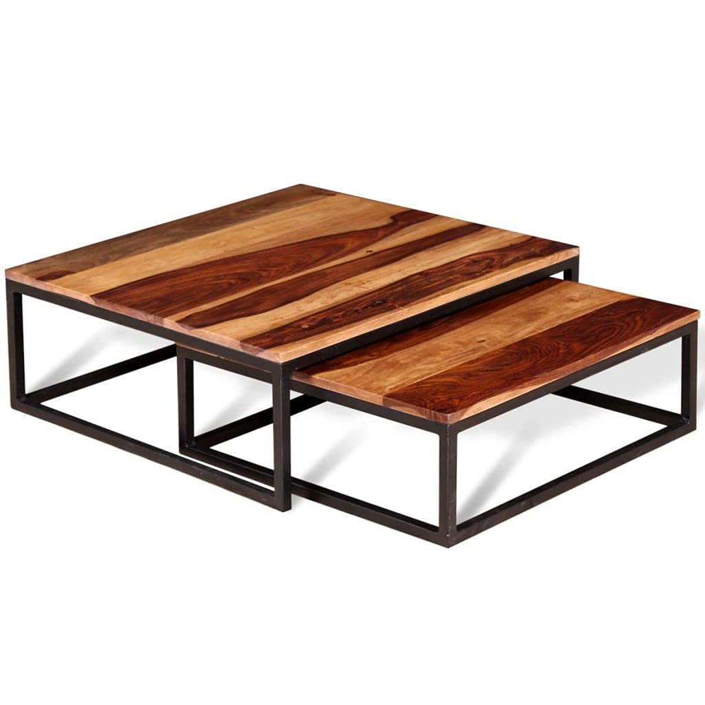 Two Piece Solid Sheesham Wood Nesting Coffee Table Set H9373