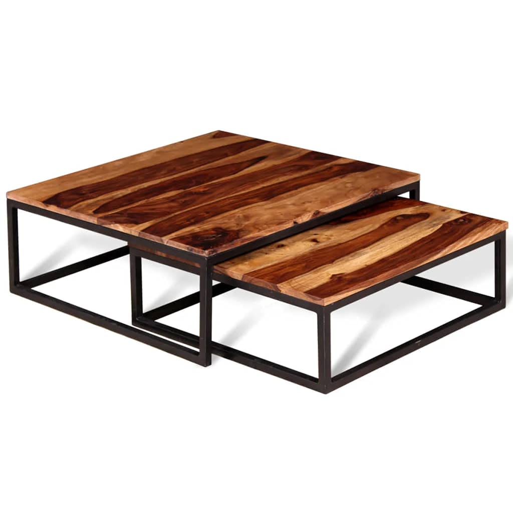 Two Piece Solid Sheesham Wood Nesting Coffee Table Set H9373
