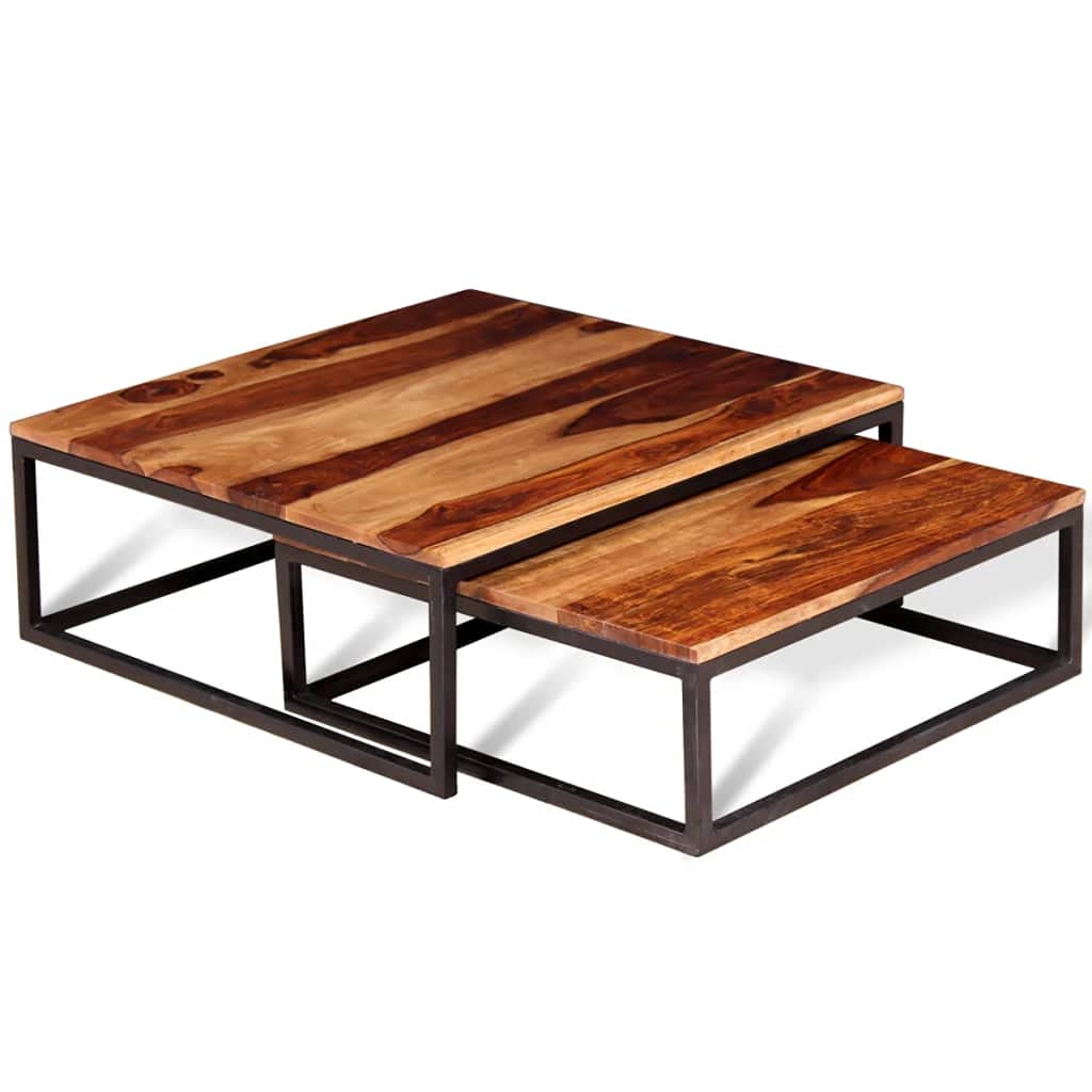 Two Piece Solid Sheesham Wood Nesting Coffee Table Set H9373