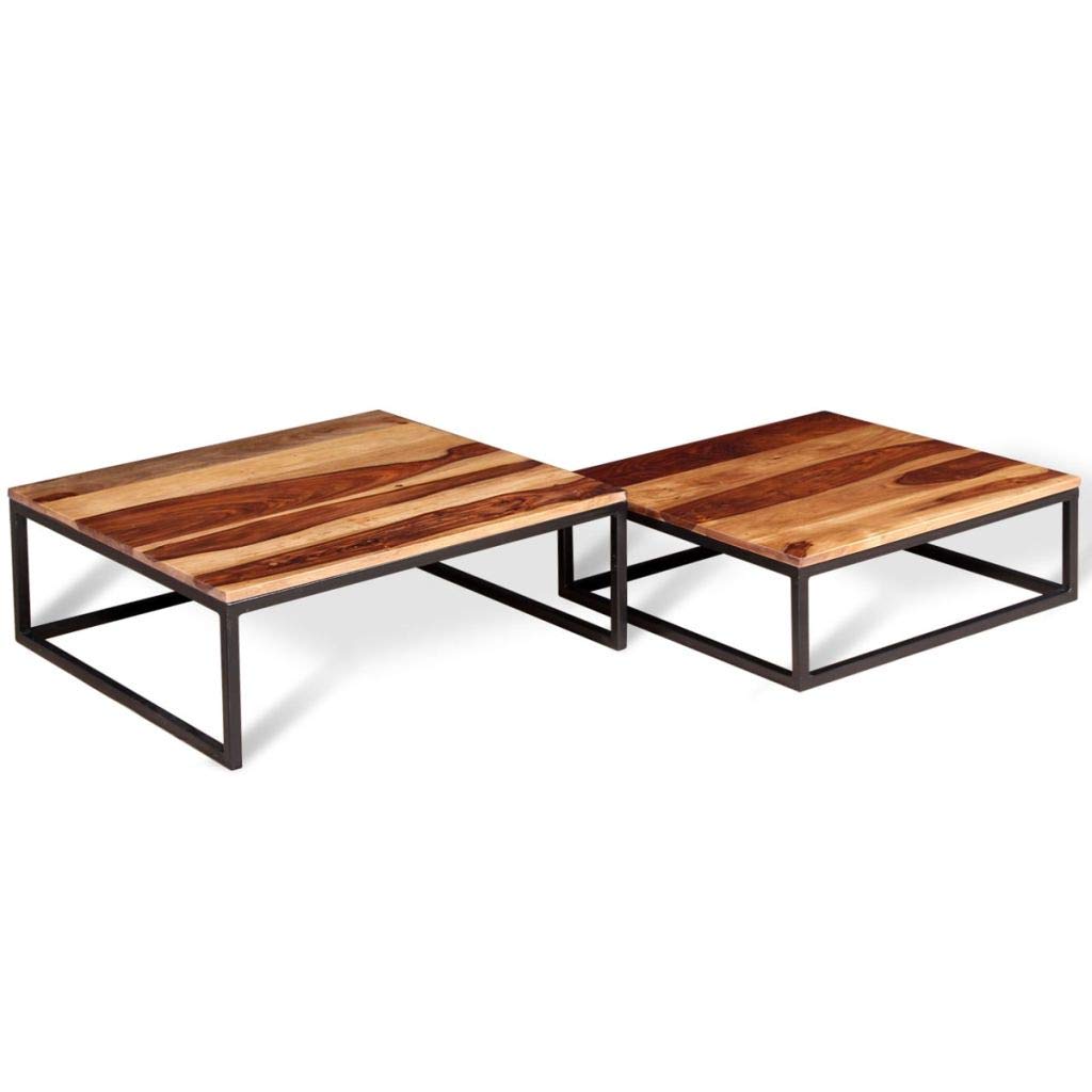 Two Piece Solid Sheesham Wood Nesting Coffee Table Set H9373