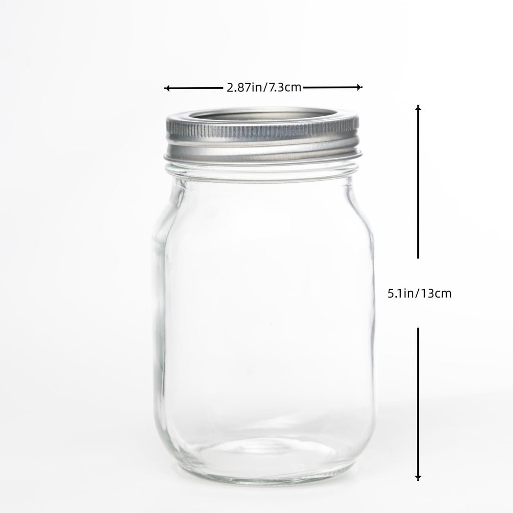 12 Pcs 16oz Regular Mouth Glass Mason Jars with Lids and Rings W12256
