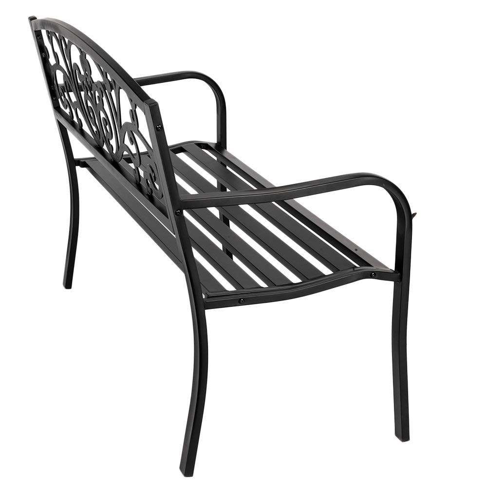 50" Black Metal Patio Bench I680203