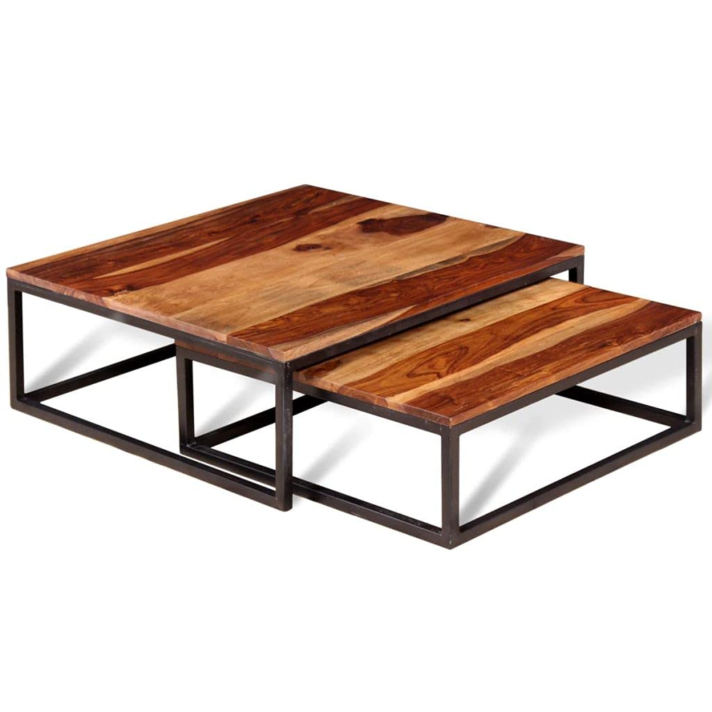 Two Piece Solid Sheesham Wood Nesting Coffee Table Set H9373