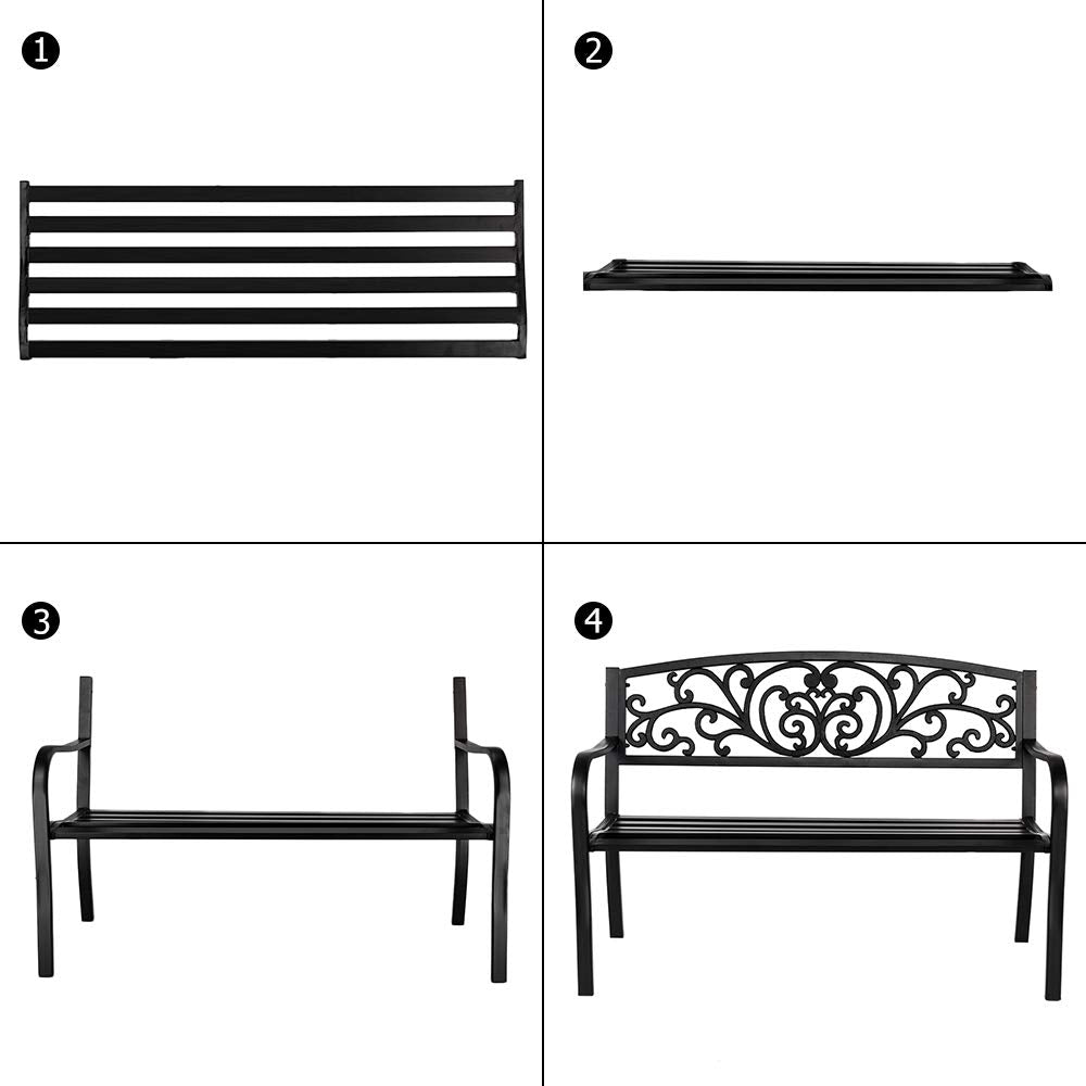 50" Black Metal Patio Bench I680203