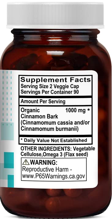 Organic Cinnamon 1000 mg 180 Vegetable Capsules N38694
