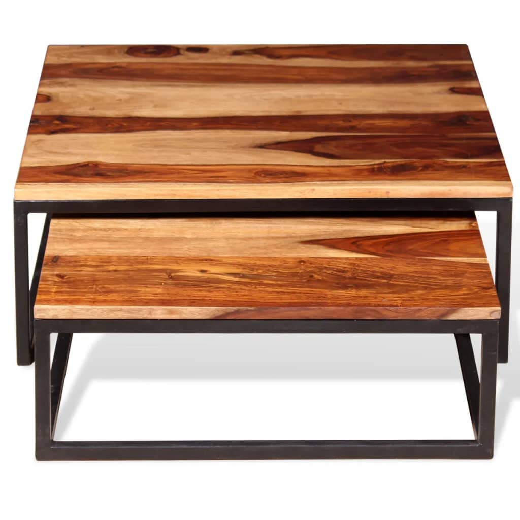 Two Piece Solid Sheesham Wood Nesting Coffee Table Set H9373