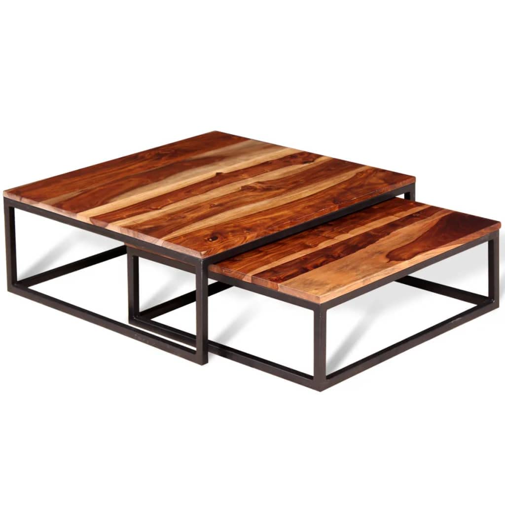 Two Piece Solid Sheesham Wood Nesting Coffee Table Set H9373