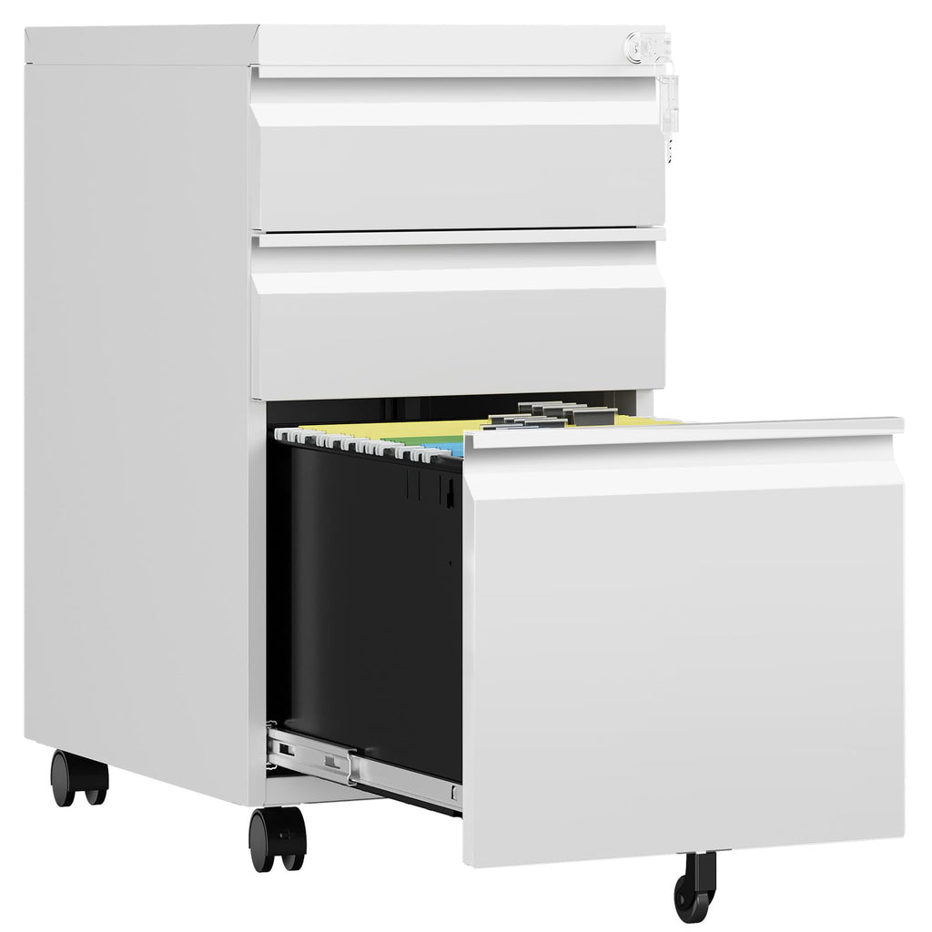 3 Drawer White Metal Mobile File Cabinet with Lock O854