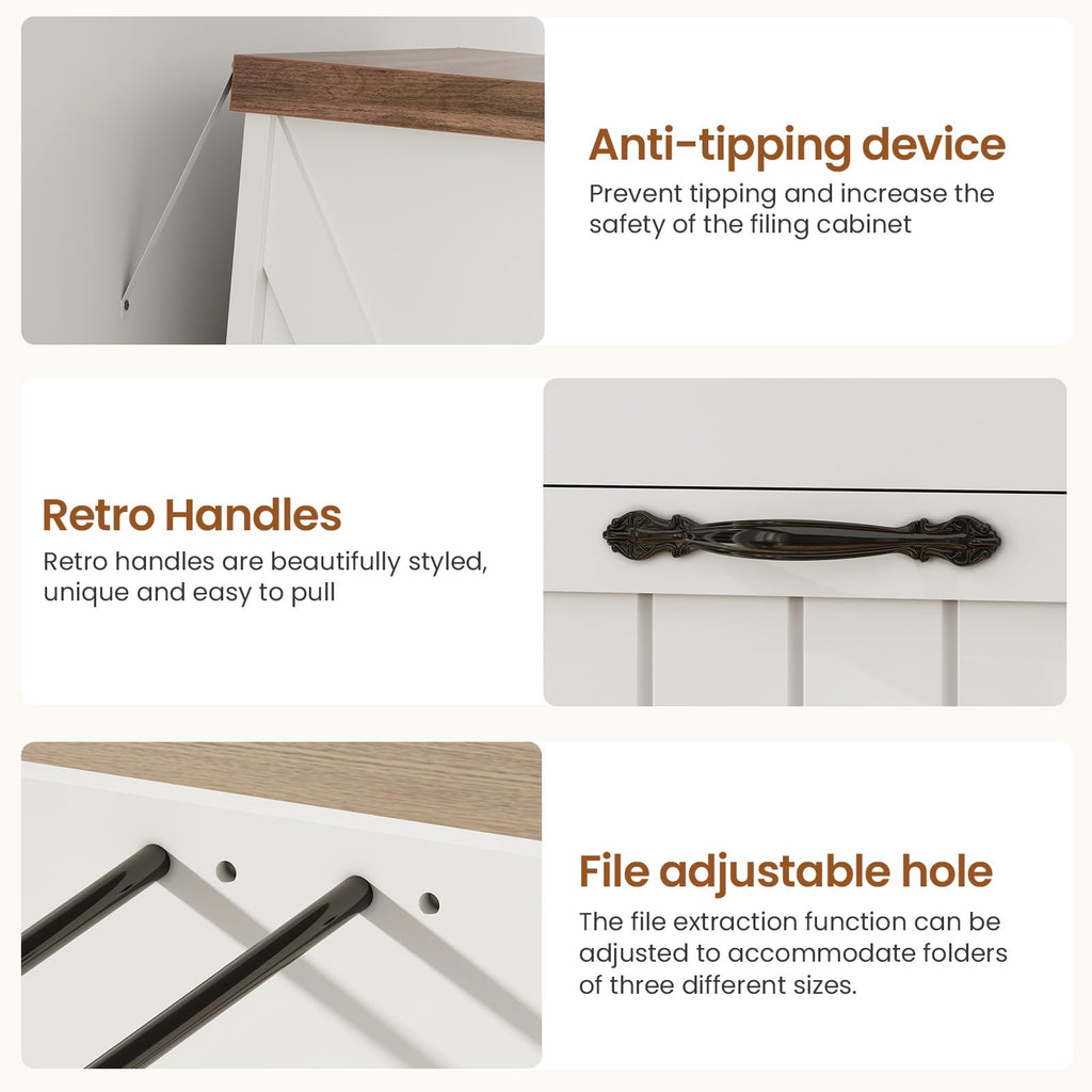 White and Brown 5 Drawer Wood File Cabinet N75749