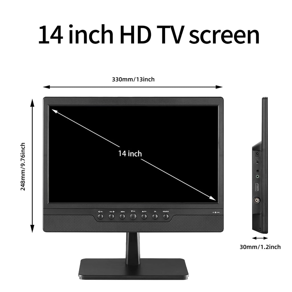 14 Inch Portable TV with Rechargeable Battery, ATSC Tuner, USB/HDMI/AV, 12 Volt K26117