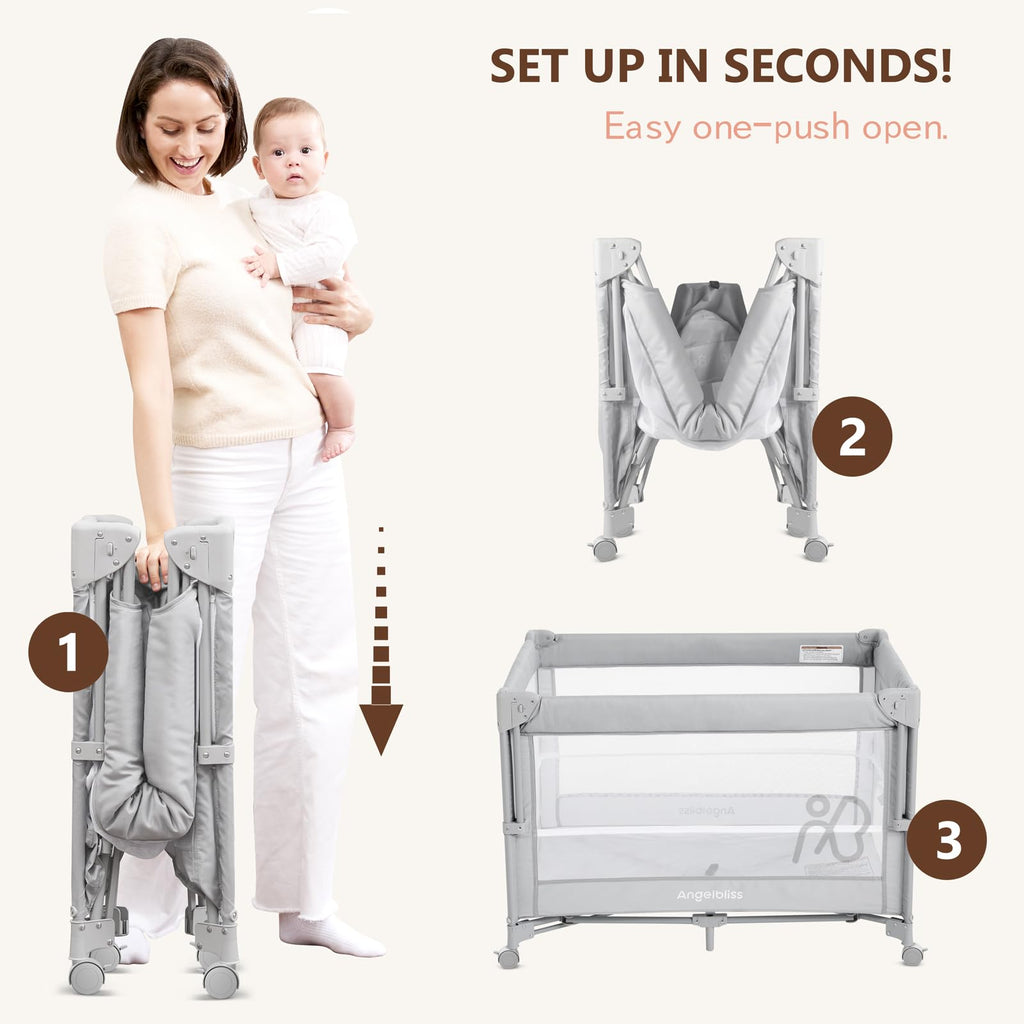 Pack and Play, Baby Bassinet Bedside Crib with Changer, Grey B934356