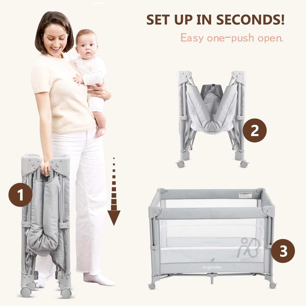 Pack and Play, Baby Bassinet Bedside Crib with Changer, Grey B934356