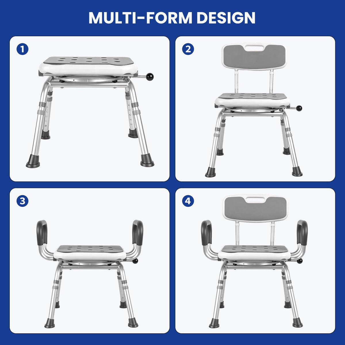 Swivel Shower Chair with Arms & Back, 5-Level Height Adjustable, 300 lbs Y687352