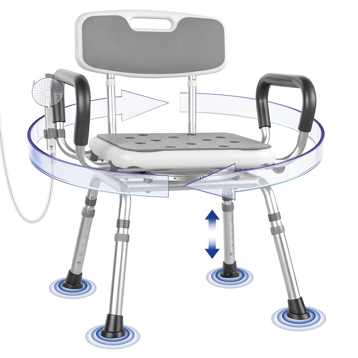 Swivel Shower Chair with Arms & Back, 5-Level Height Adjustable, 300 lbs Y687352