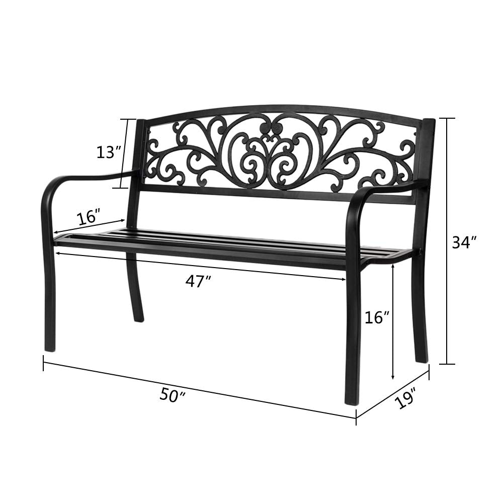 50" Black Metal Patio Bench I680203