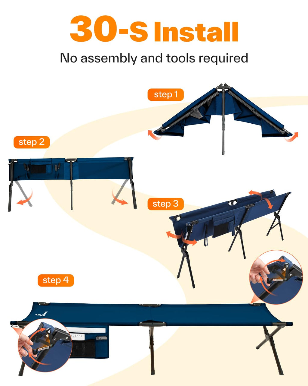 Camping Cot 78.3"x28.7"x14.6" Heavy Duty Folding Bed Support 330 Lbs U719756