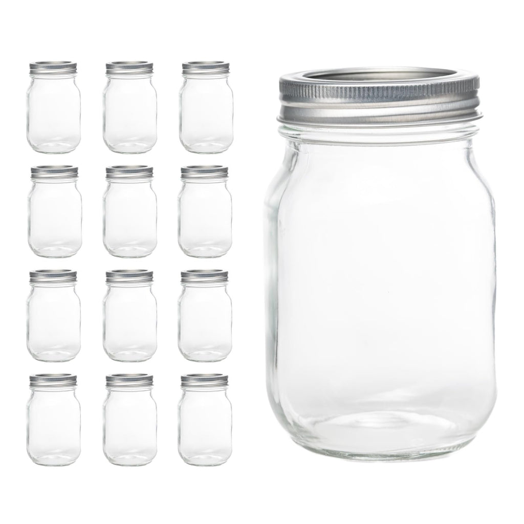 12 Pcs 16oz Regular Mouth Glass Mason Jars with Lids and Rings W12256