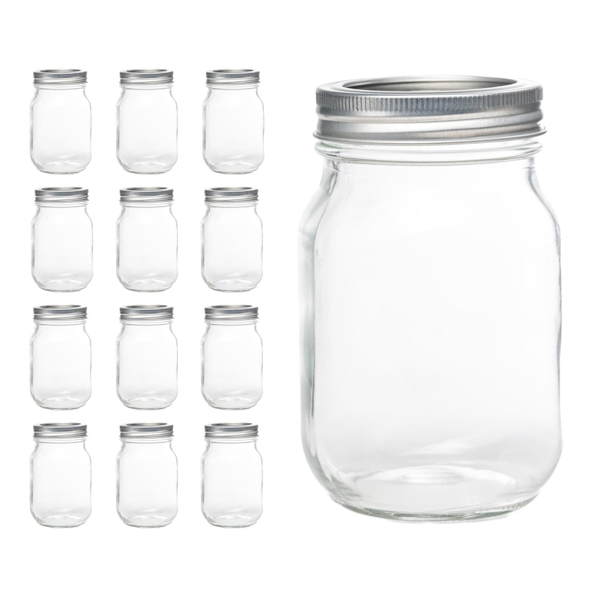 12 Pcs 16oz Regular Mouth Glass Mason Jars with Lids and Rings W12256