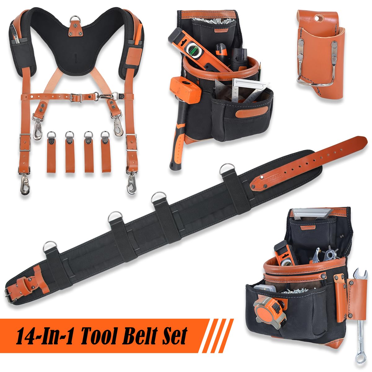 Top-Grain Leather Tool Belt With Suspenders J319537