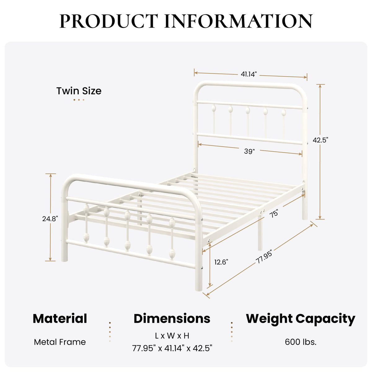 Twin Metal Bed Frame with Victorian Iron-Art Headboard K815