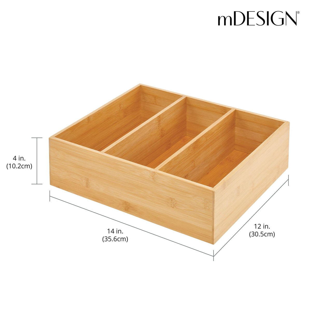 Bamboo 3 Section Stackable Pantry Organizer Bin, 2 Pack O254505
