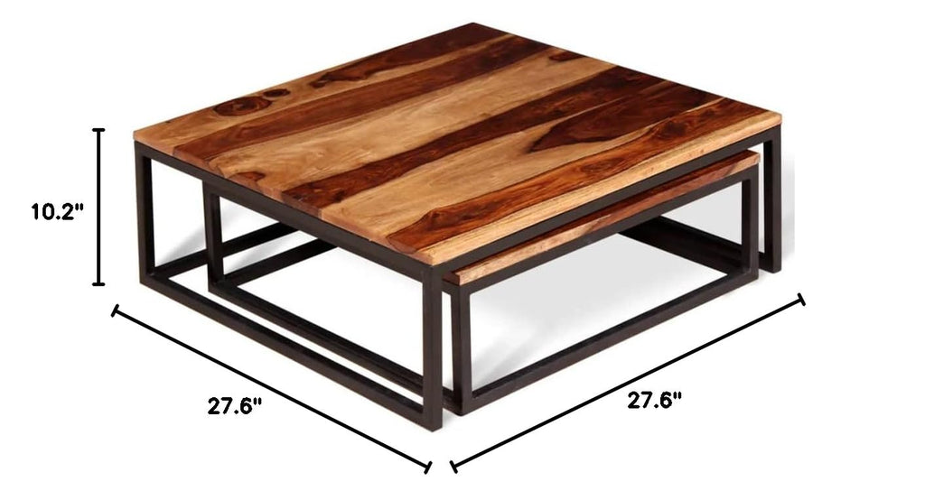 Two Piece Solid Sheesham Wood Nesting Coffee Table Set H9373