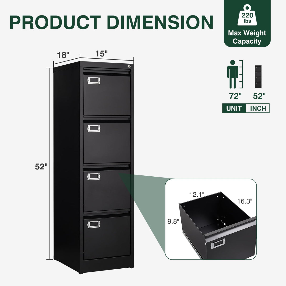 4 Drawer Metal File Cabinet with Lock Q518