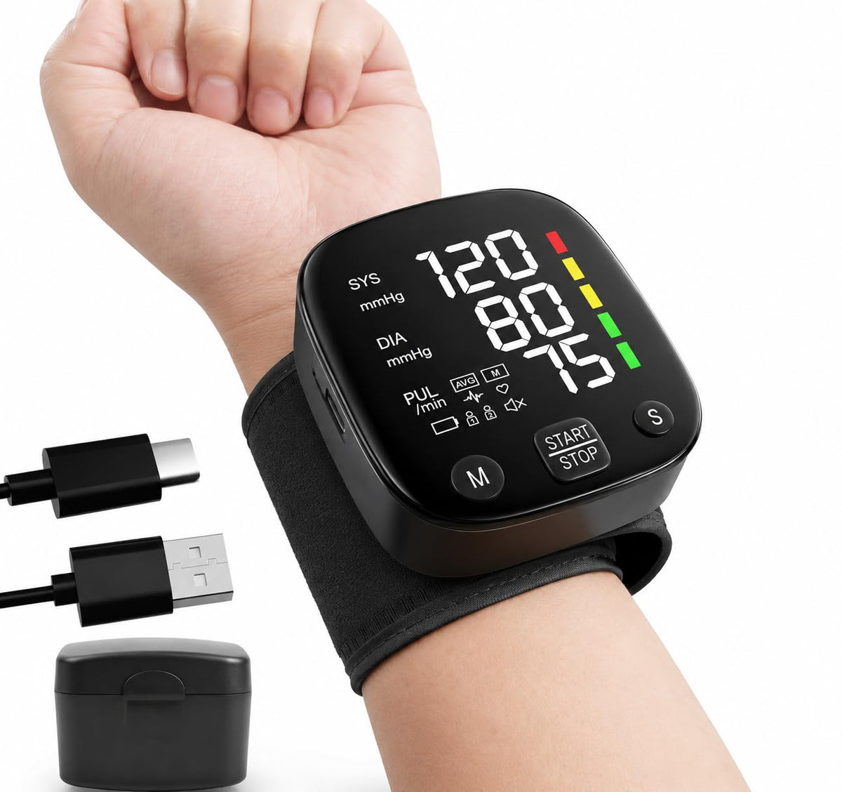 Wrist Blood Pressure Monitor LED Display 2x99 Memory Type-C Rechargeable W6727