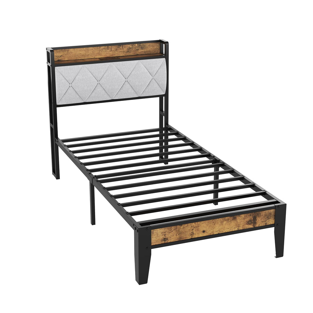 Twin Bed Frame with Headboard and Charging Plug C40542