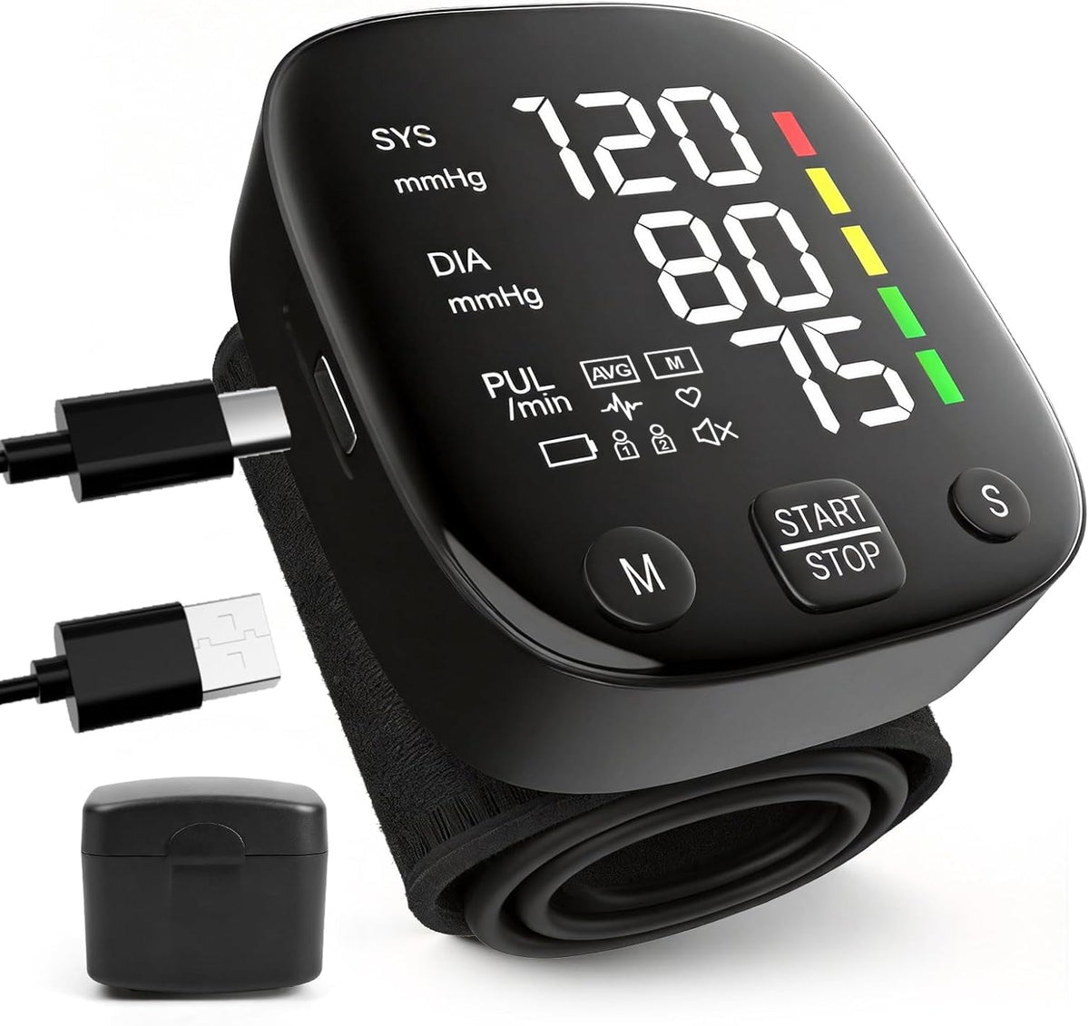 Wrist Blood Pressure Monitor LED Display 2x99 Memory Type-C Rechargeable W6727