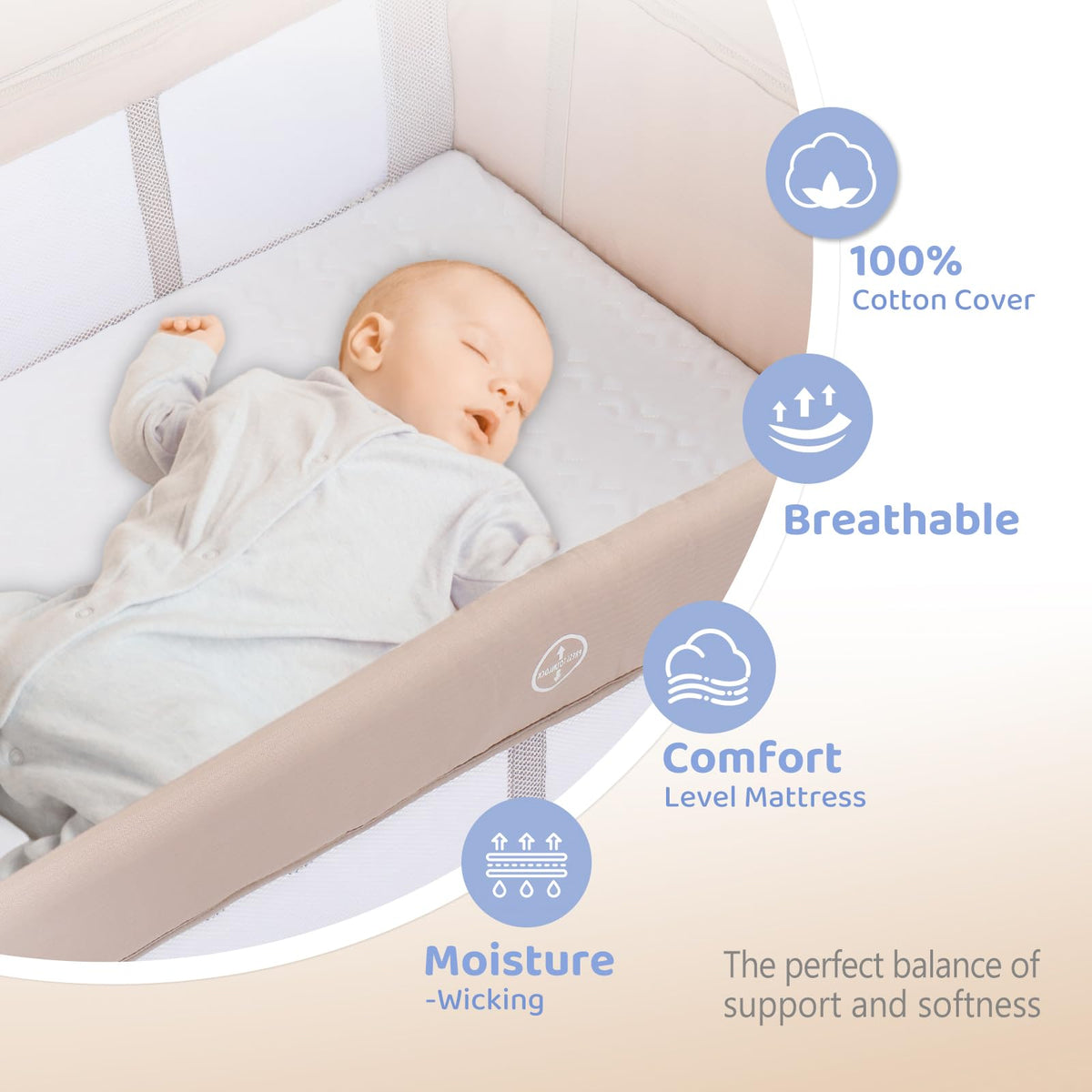 7 in 1 Bedside Bassinet with Changing Table, Storage Shelf, Mattress Y936