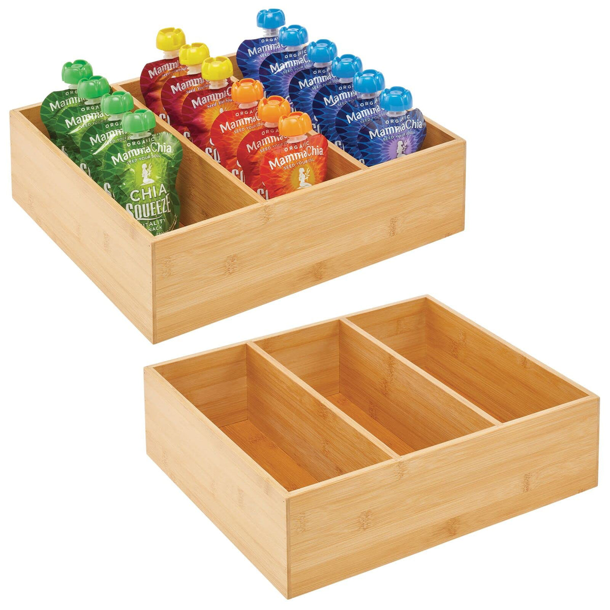 Bamboo 3 Section Stackable Pantry Organizer Bin, 2 Pack O254505