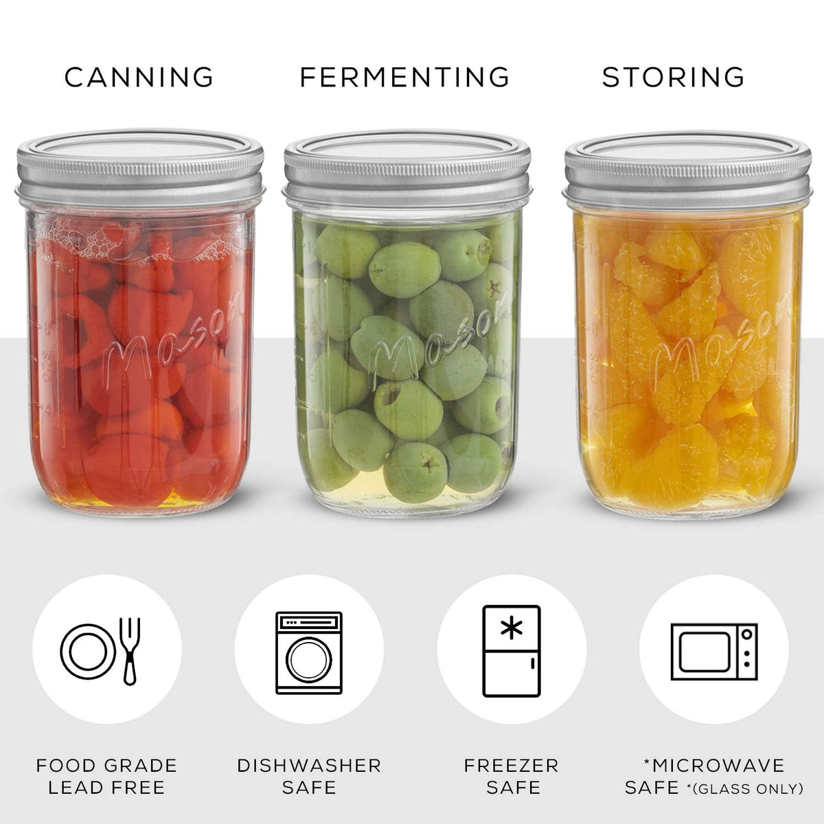 16 Oz 6-Pack Wide Mouth Glass Mason Jars with Lids D6270