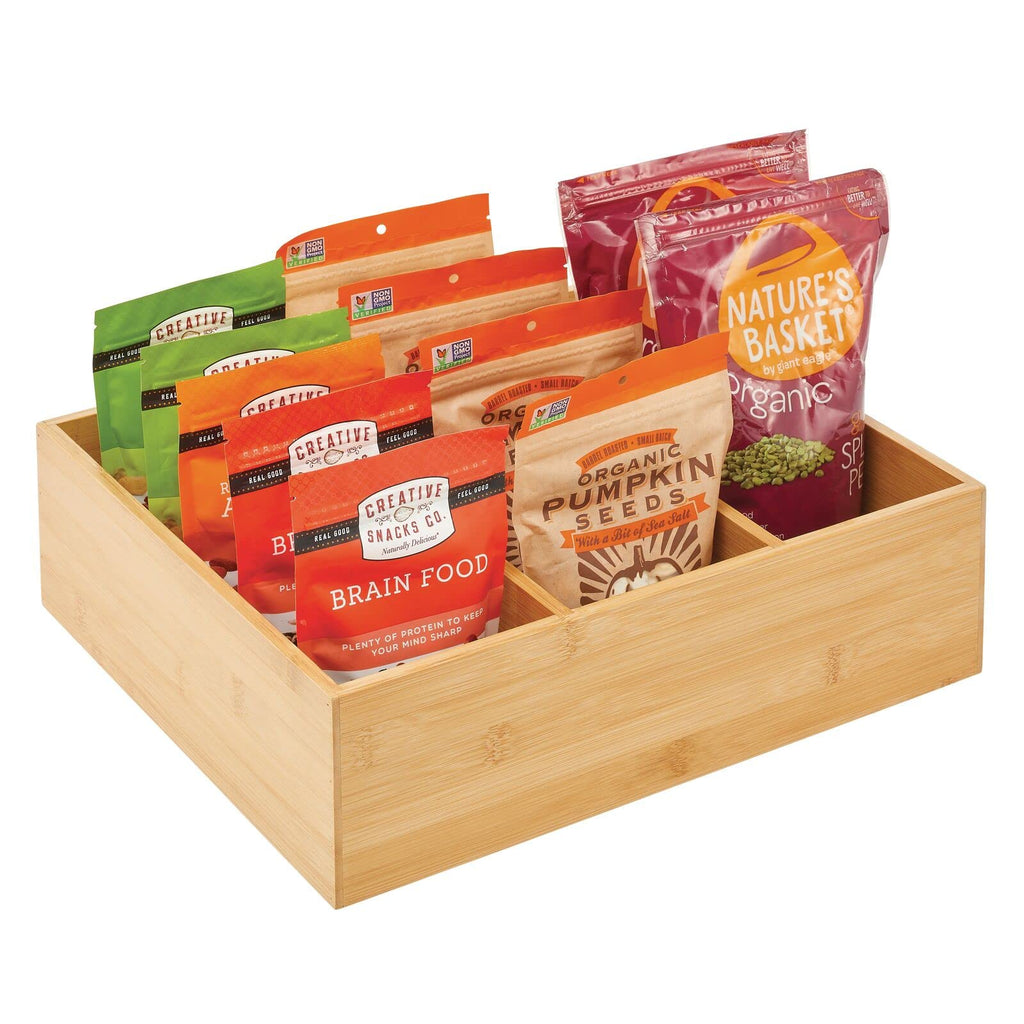 Bamboo 3 Section Stackable Pantry Organizer Bin, 2 Pack O254505