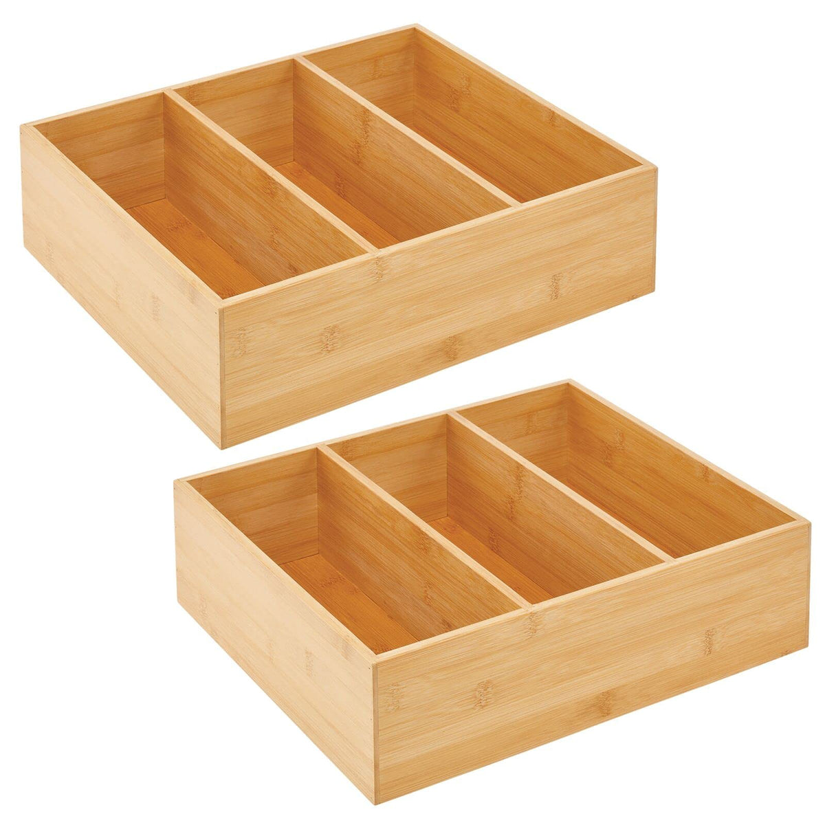 Bamboo 3 Section Stackable Pantry Organizer Bin, 2 Pack O254505
