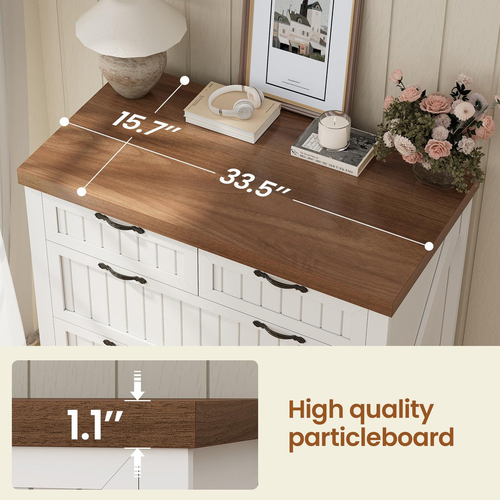 White and Brown 5 Drawer Wood File Cabinet N75749