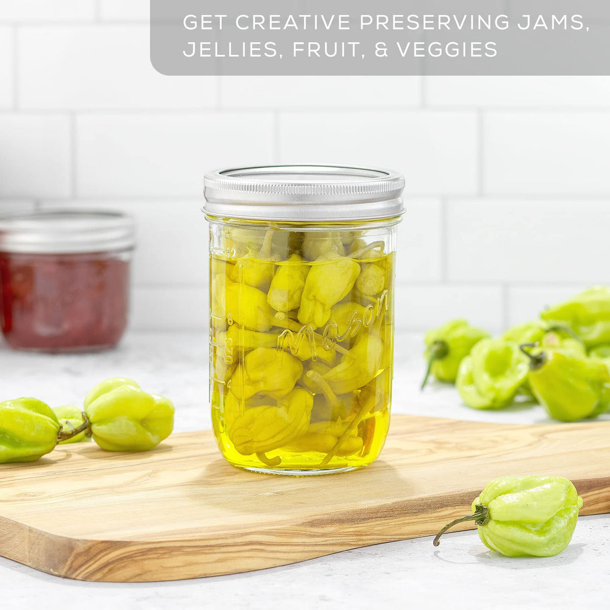 16 Oz 6-Pack Wide Mouth Glass Mason Jars with Lids D6270