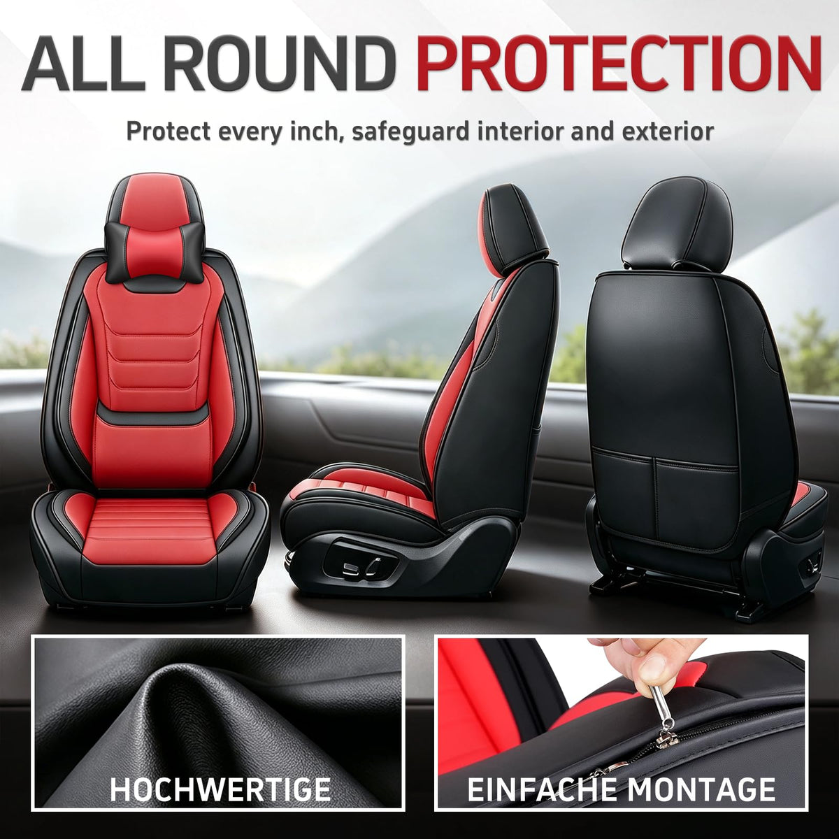 Black Red Seat Covers Full Set R347
