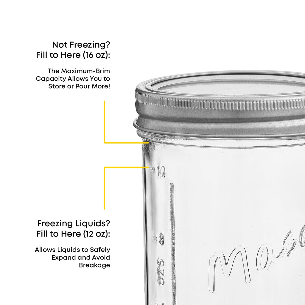 16 Oz 6-Pack Wide Mouth Glass Mason Jars with Lids D6270