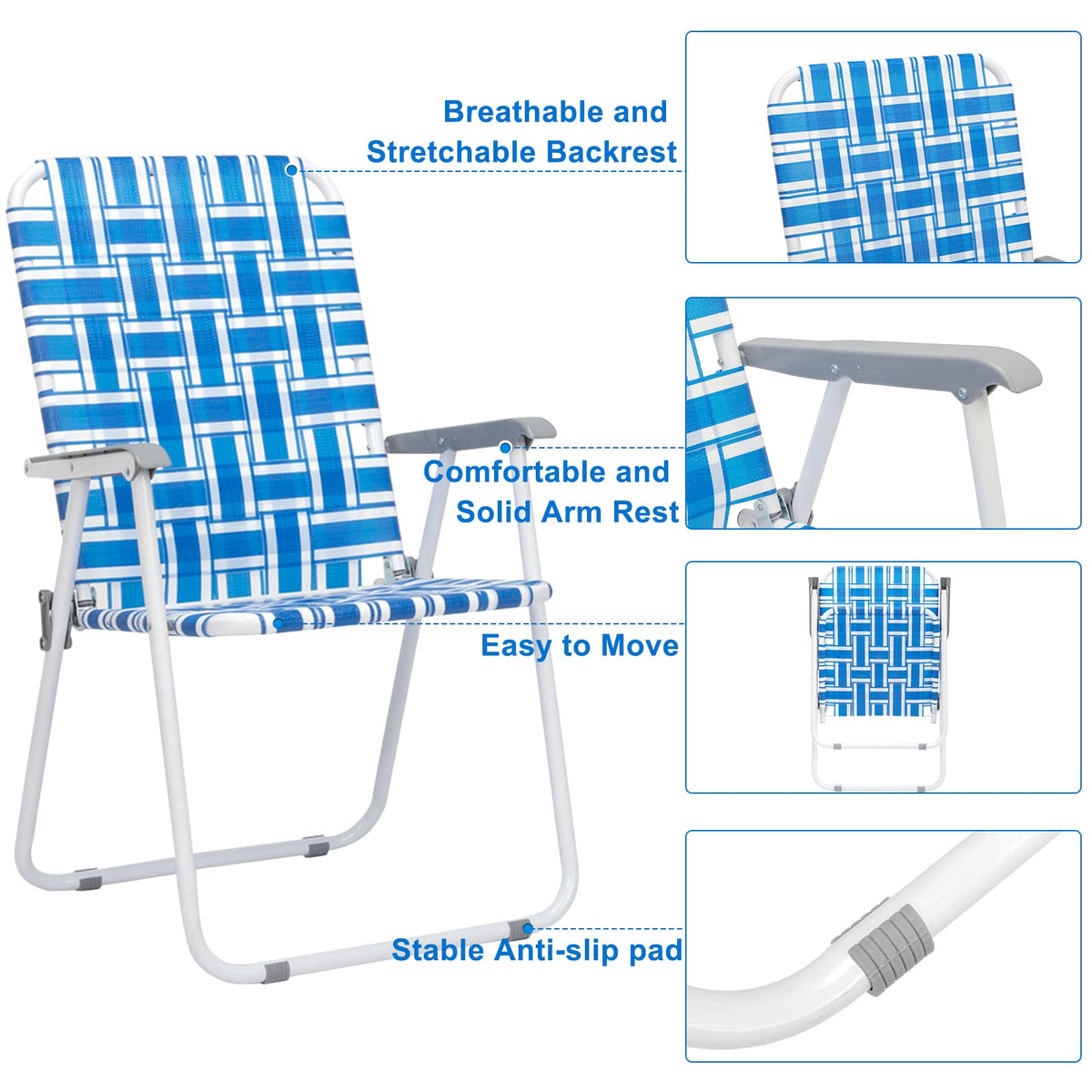 2 Pcs Webbed Folding Beach Chair P528