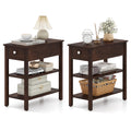 Narrow End Table Set of 2 Wood 3-Tier A743285