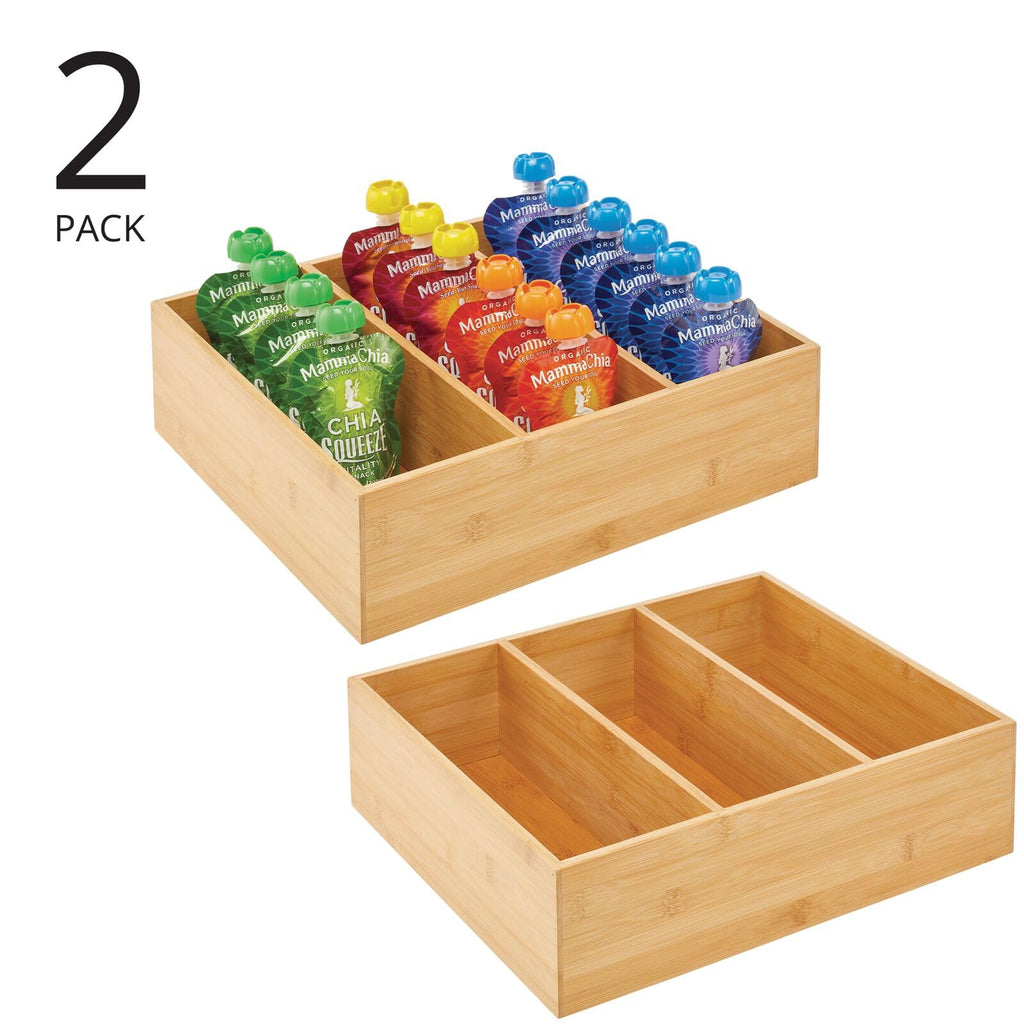 Bamboo 3 Section Stackable Pantry Organizer Bin, 2 Pack O254505