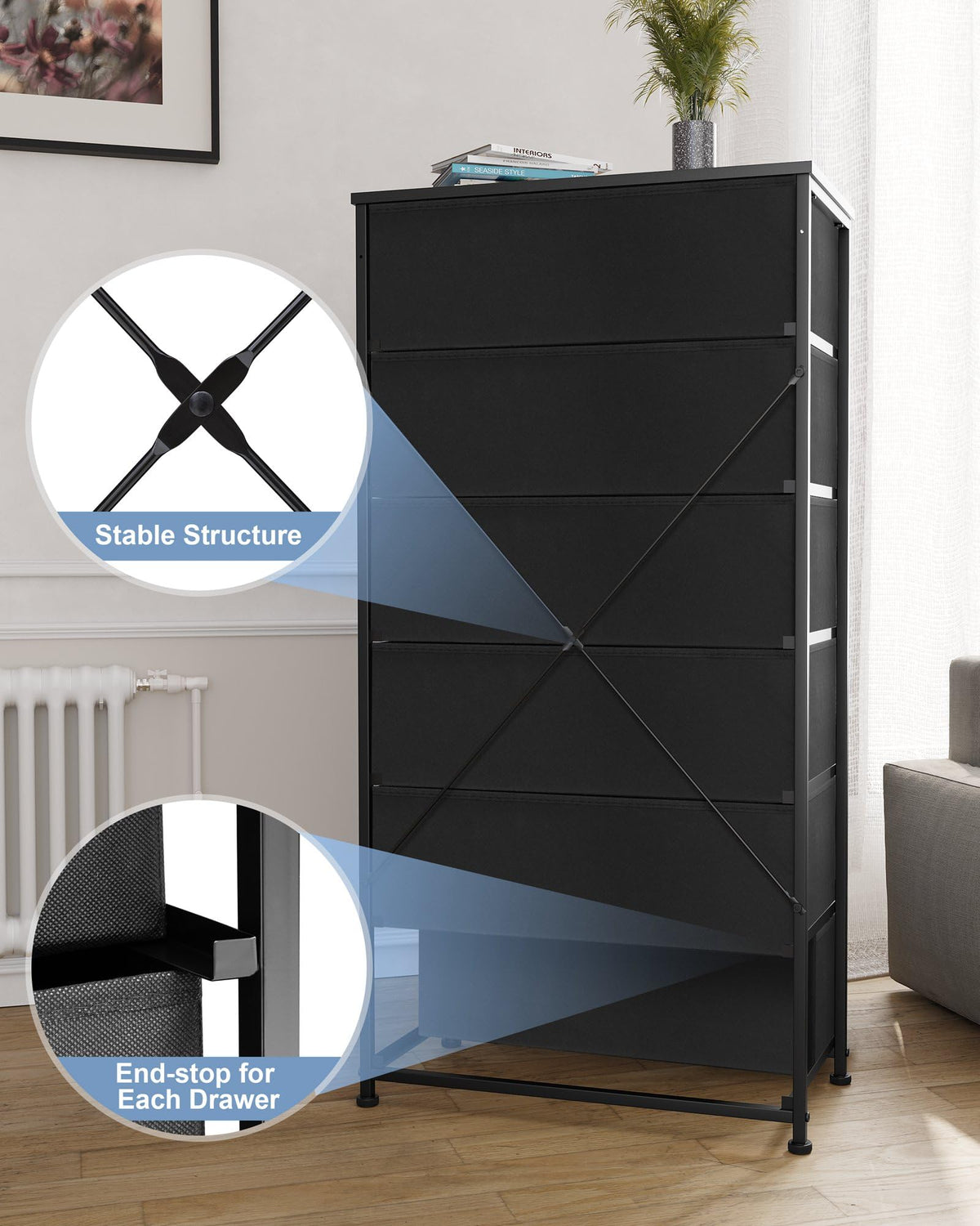 Black 6-Drawer Fabric Dresser T40316
