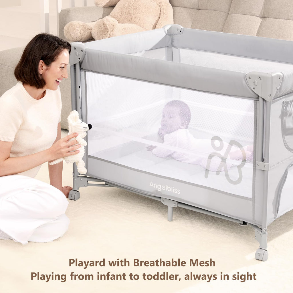 Pack and Play, Baby Bassinet Bedside Crib with Changer, Grey B934356