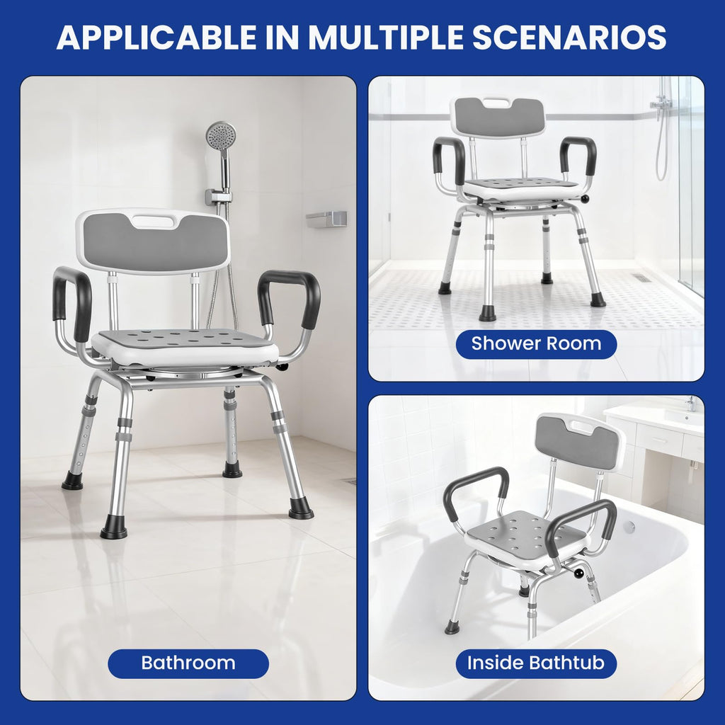Swivel Shower Chair with Arms & Back, 5-Level Height Adjustable, 300 lbs Y687352