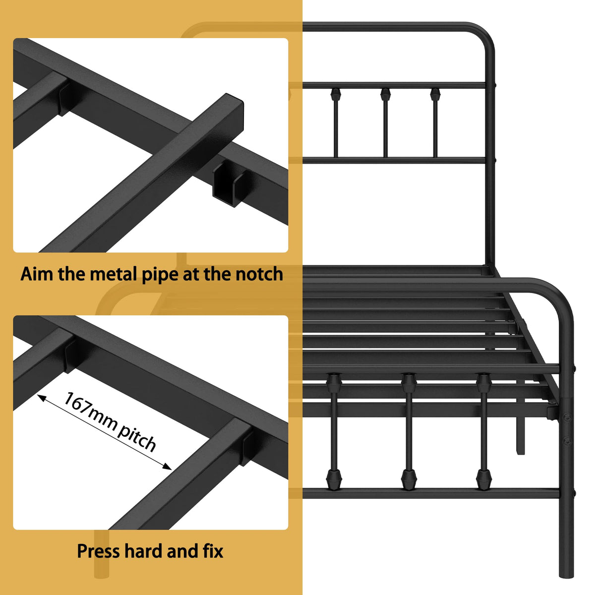 Queen Metal Bed Frame with Victorian Headboard & Footboard X5103