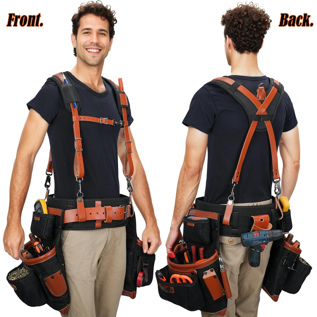 Top-Grain Leather Tool Belt With Suspenders J319537