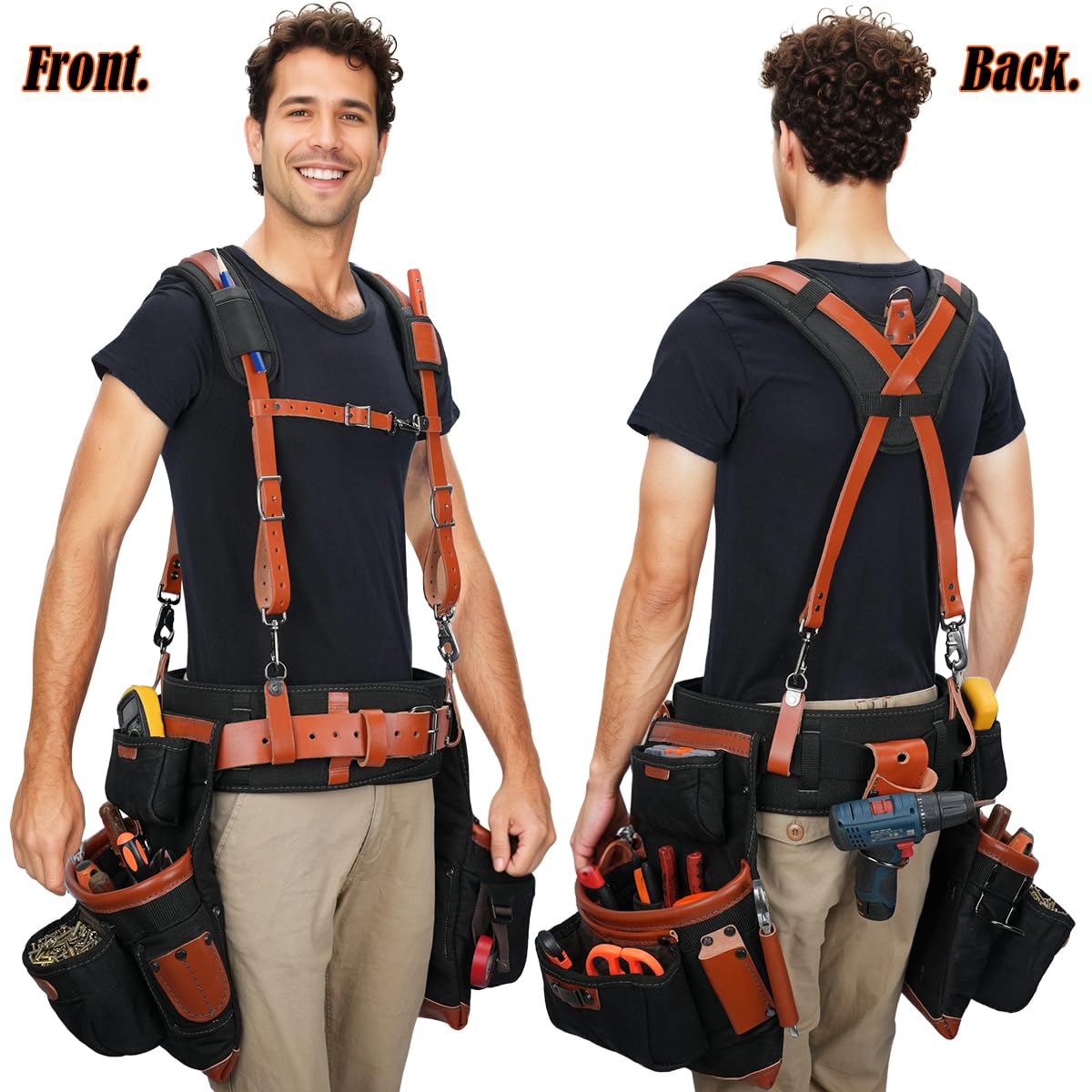 Top-Grain Leather Tool Belt With Suspenders J319537