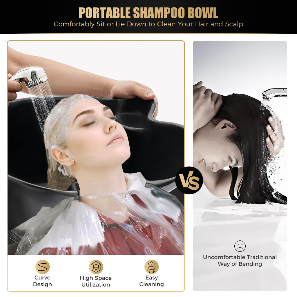Portable Shampoo Bowl with Electric Pump, Adjustable Height Hair Washing Station with 2 Bucket O475